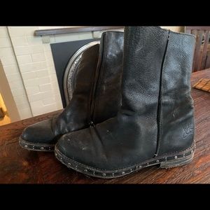 Black Fluevog Nicola boots with studded sole US 6.5